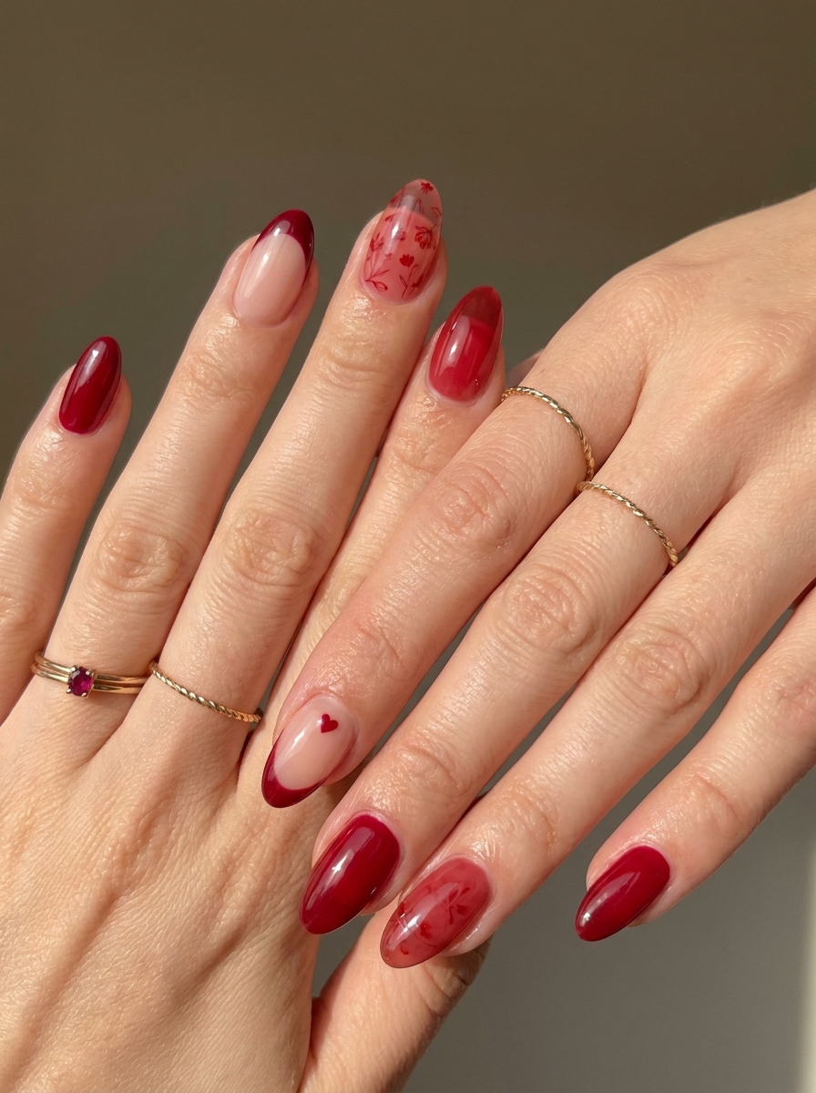 Red Mix-and-Match Nails